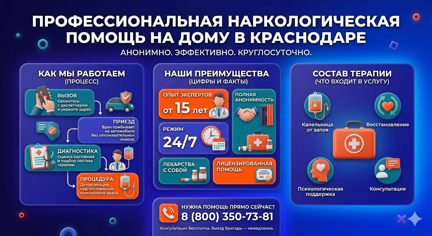 Инфографика о принципах лечения алкоголизма на дому в Бугуруслане: этапы вызова нарколога, преимущества анонимной детоксикации и состав медицинской помощи.